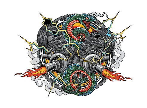 Automotive illustration with snake engine design