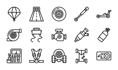 Automotive Icons Set: Turbo, Engine, Suspension, Tires, Racing Elements, Vector Graphics © Habibullah