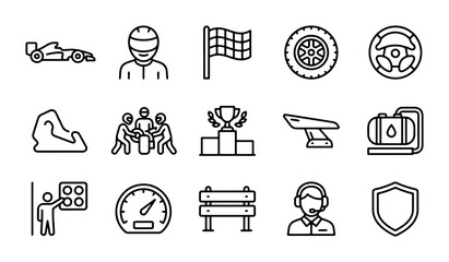 Obraz premium Formula 1 Racing Icons Set: Speed, Victory, and Motorsport Vector Graphics for Sports and Competition