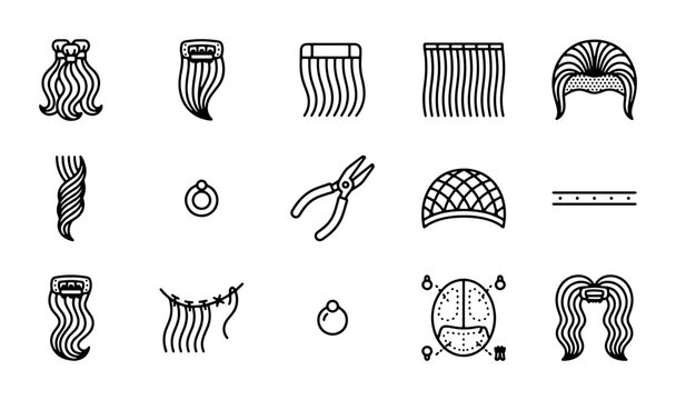 Hair Styling Icons, Wig Making Elements, Barber Tools, Beauty Salon Graphics, Vector Set