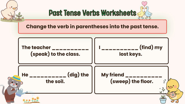 Past Tense Verbs Worksheet Transform Verbs into Their Past Tense Forms for Practice