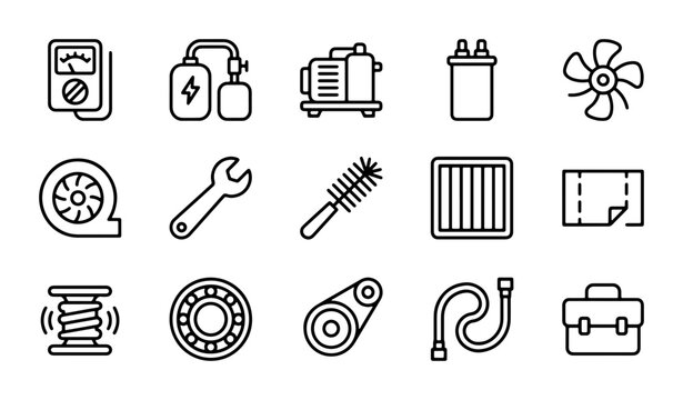 Automotive Repair Icons Set: Car Maintenance Tools, Engine Parts, Diagnostic Equipment, Vector Graphics