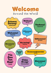 Printable Multilingual Poster Welcome Around the World Educational Language Learning Chart for Kids © Carrot