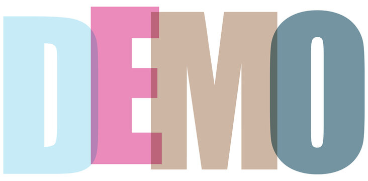 Demo text sign featuring soft pastel colored transparent letters over neutral checkerboard.