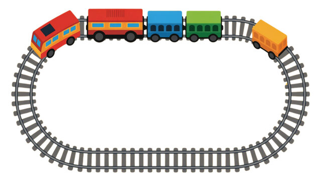 Colorful toy train on a track with train cars in a loop Vector
