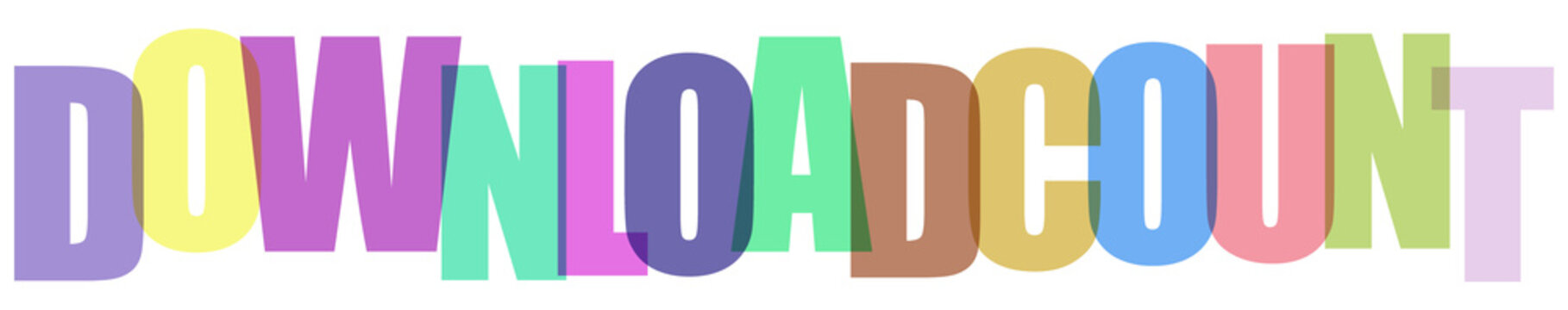 Colorful overlapping letters spelling download count on gray checkered background design.