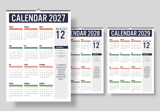 Modern Multi Year Calendar 2027 2028 2029 2030 Template Design