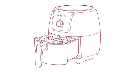 Line art illustration of an air fryer with food inside © Sonia512