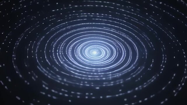 Glowing blue circular ripple waves expanding outwards from a bright center point in this mesmerizing digital animation footage featuring concentric rings radiating across a dark background for modern 