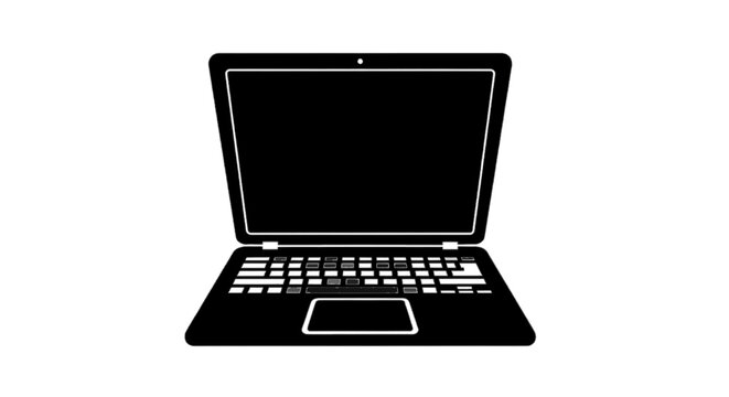 Minimal black silhouette icon, simple flat vector, bold black shape, no, no shading black laptop computer icon on a, flat icon style