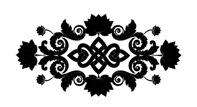 Minimal black silhouette icon, simple flat vector, bold black shape, no, no shading symmetrical lotus and celtic knot ornament on a, flat icon style