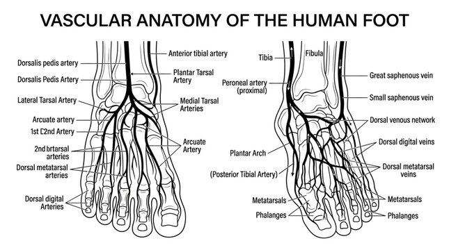 Detailed Vascular Anatomy of the Human Foot Diagram.