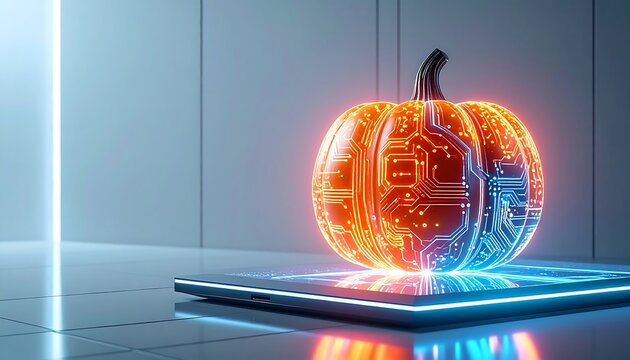 Cyber Halloween Ecommerce Hero Banner with LED Pumpkin
