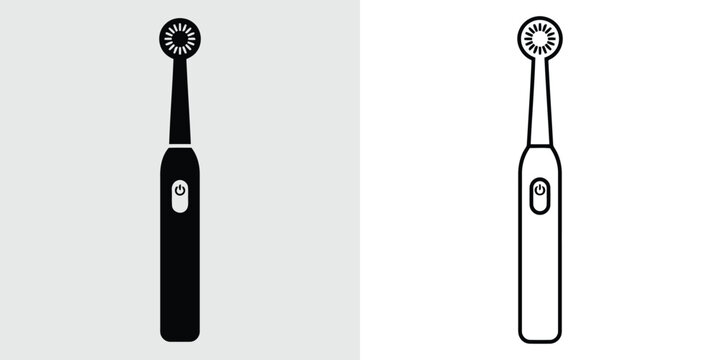 Electric toothbrush icon set vector illustration of a modern dental care device with a round brush head and power button
