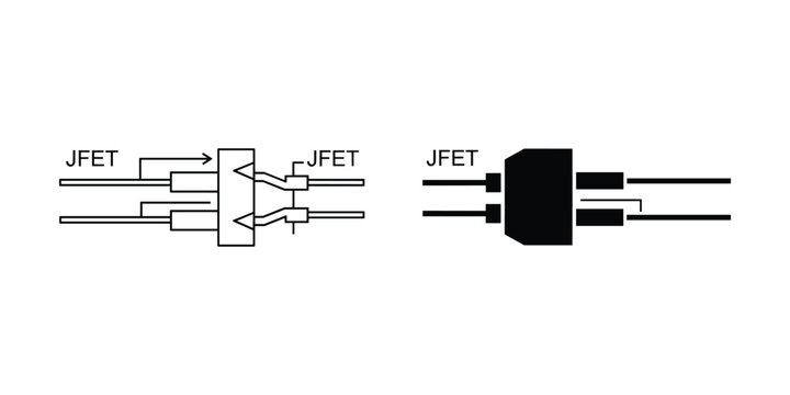 JFET transistor schematic symbol with circuit diagram and black icon on white