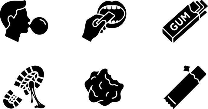Chewing Gum And Bubble Gum Icon Set