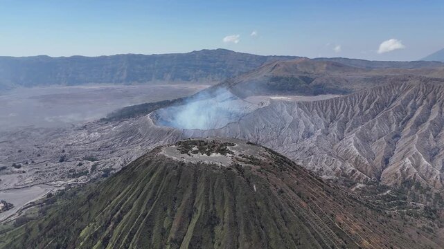 Aerial shot of the active valcano Mount Bromo in Indonesia.