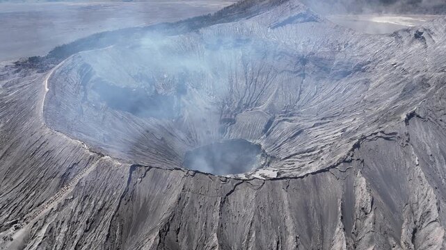 Aerial shot of the active valcano Mount Bromo in Indonesia.