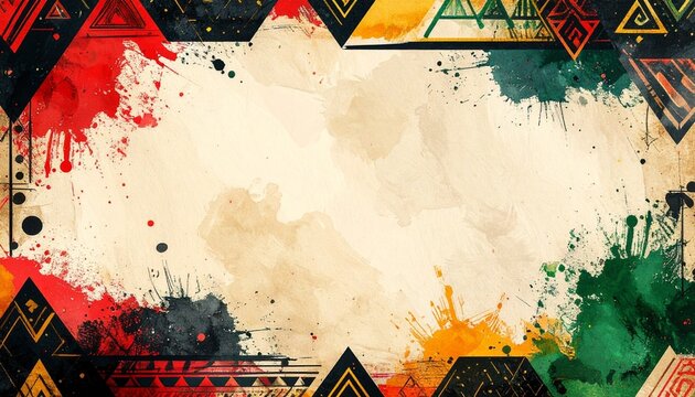 Vibrant Juneteenth celebration background with colorful abstract geometric patterns and paint splatters