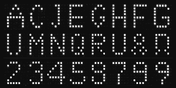 dot matrix font on black background alphabet