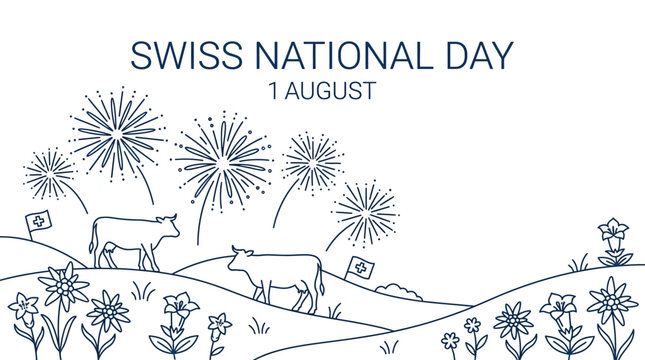 Swiss National Day Celebration: Cows, Fireworks, Flags and Edelweiss Flowers
