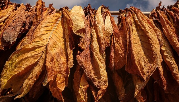 close up of dried tobacco leaves