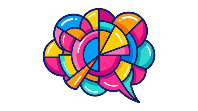 Abstract colorful thought bubble with geometric shapes and bright colors.