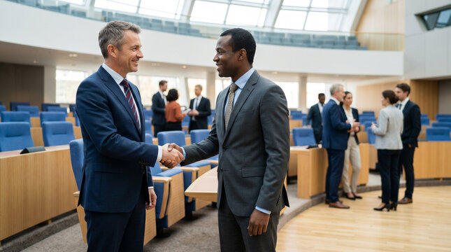 Parliament members shaking hands after legislative session