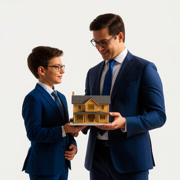 Business Executive Father Presenting Model House to Young Son