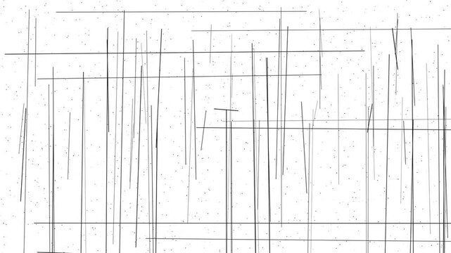 Digital glitch lines with thin black strokes flickering and jumping on a white background for data noise video overlay texture