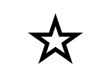Obraz premium A simple minimalist black silhouette icon of a five-pointed star, representing favorite bookmarks, premium quality ratings, and success, isolated on white.