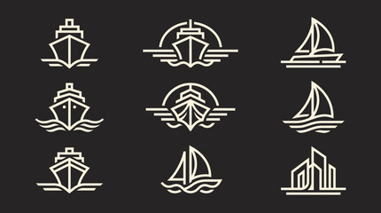 Collection of Minimalist Line Art Ship and Sailboat Logos for Maritime Themes. © Abdur