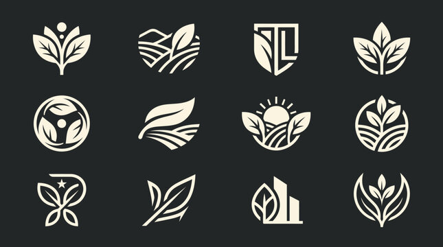 Collection of Minimalist Leaf and Nature-Inspired Logos for Organic Brands.