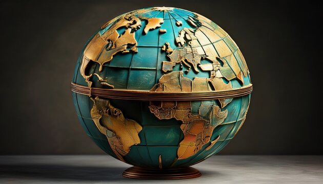 artistic globe sculpture with textured weathered surface