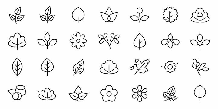 leaf icons minimalist line art botanical simple
