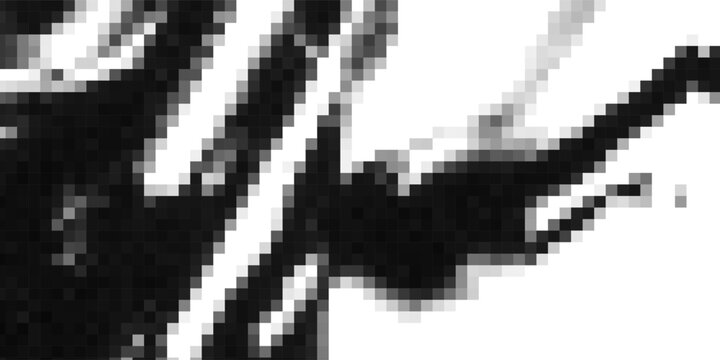 Abstract black and white background with blocky retro 8-bit pixel art textures