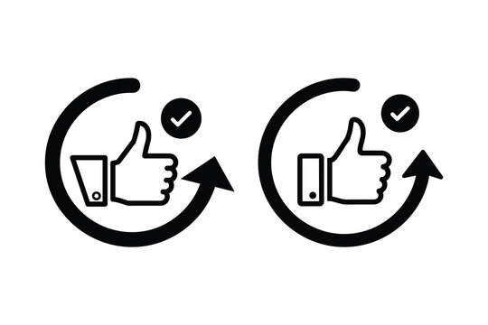 Thumbs up icon with circular arrow and check mark, feedback concept