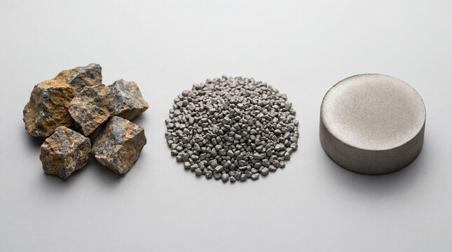 Elemental alchemy a visual narrative of raw ore transforming into granular forms and solid pure metal