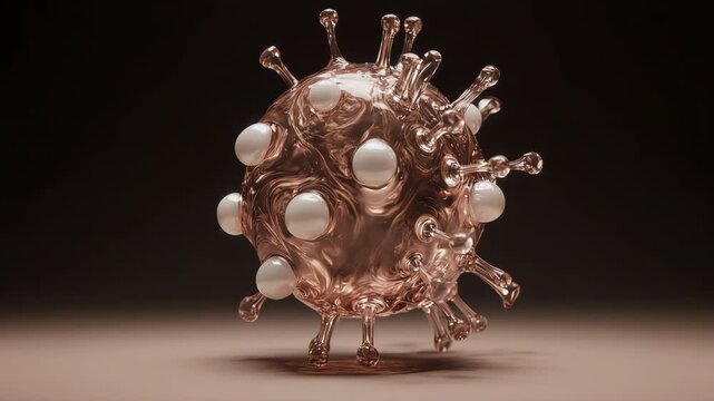 Elegant rose gold fluid and white pearls forming a surreal abstract virus membrane