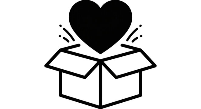 Surprise delivery package cardboard box vector image with a large heart symbol popping out representing charitable donation holiday gift giving and romantic subscription