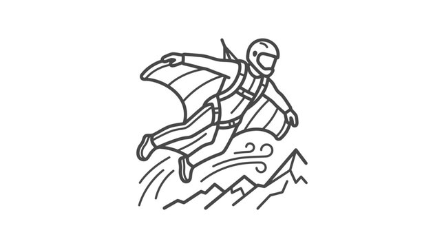 Minimalist wingsuit flyer icon over mountain peaks.