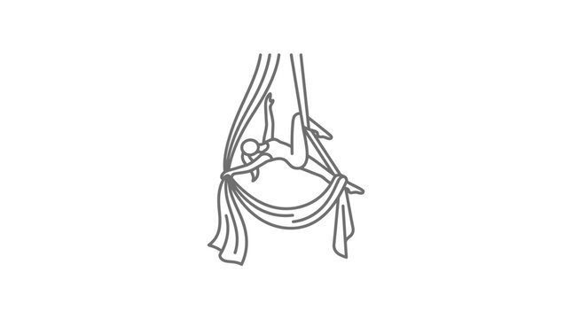 Female aerialist performing upside down silk acrobatics icon.
