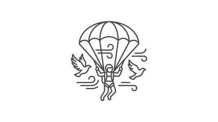 Line art illustration of a parachutist with birds and wind. © Lendem