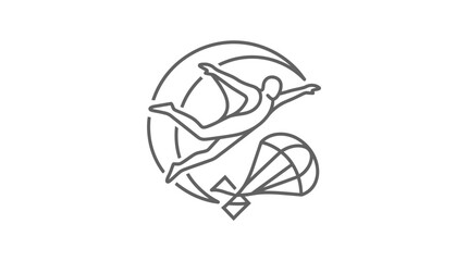 Line art of a skydiver jumping against a circular moon. © Lendem