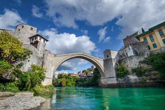Old Ottoman-era bridge over the Neretva River in the city of Mostar, Bosnia and Herzegovina