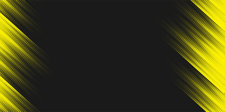 Abstract Geometric Yellow Frame Grunge Texture With Halftone Pattern Design In Black Background
