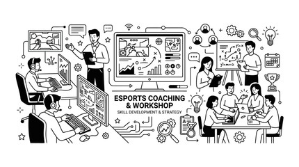 Esports Coaching and Professional Gaming Workshop Illustration. © Ela Maheswari
