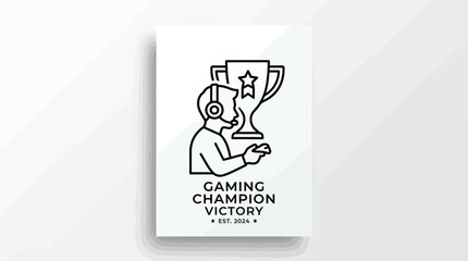Gaming champion victory linear icon featuring a pro player with trophy. © Ela Maheswari