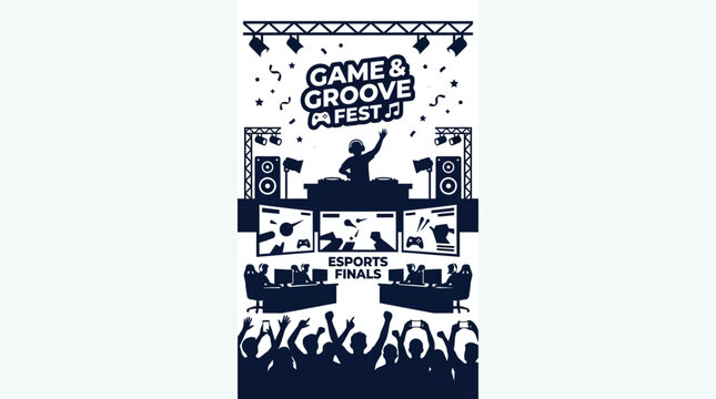 Game and Groove Fest esports event silhouette illustration.