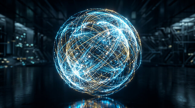 Futuristic Abstract Global Data Network Sphere 3D Tech Rendering